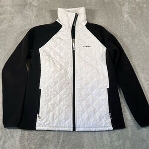 Ralph Lauren Active Puffer Jacket Small Fleece Quilted White Black LRL Zip Up